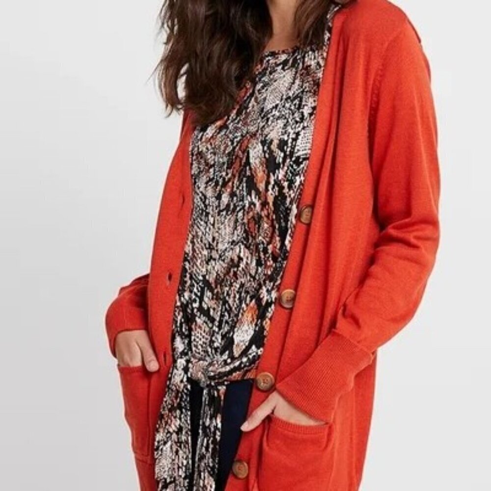 J Jill Women's SZ XS Coral Linen Blend 3/4 Sleeve Button Down Cardigan Sweater